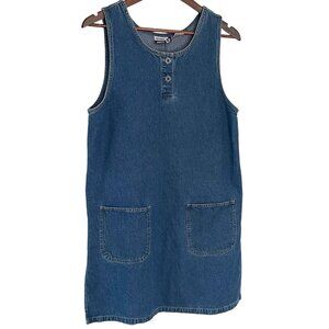 Vintage 90s Sydni Jordan Denim Mini Jumper Dress M Blue Jean Pockets Grunge